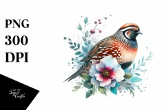 Vibrant Watercolor Quail Above Flower | Sublimation | Product Image 1