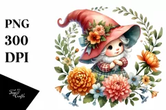 Watercolor Baby Gnome with Marigold Floral Frame PNG Product Image 1