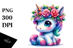 Cute Unicorn with Floral Wreath, PNG Product Image 1