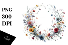 Colorful Floral Frame with Wild Flowers, Transparent PNG Product Image 1