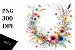 Colorful Floral Frame with Wild Flowers, Transparent PNG Product Image 1