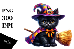 Vibrant Halloween Black Cat Broom | Clipart Product Image 1
