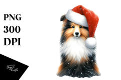 Watercolor Shetland Sheepdog with Santa Hat Product Image 1