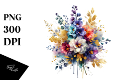 Abstract Colorful Bouquet with Gold Foil PNG Product Image 1