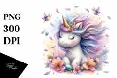 Cute Baby Unicorn Surrounded by Spring Petals | Clipart Product Image 3