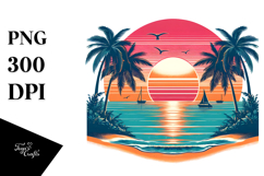 Retro Tropical Beach Sunset Clipart Product Image 1
