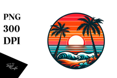 Retro Tropical Beach Sunset Clipart Product Image 1