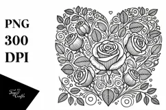 Lineart Roses Heart Design, PNG Product Image 1