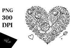 Lineart Roses Heart Design, PNG Product Image 1