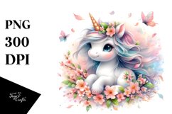 Cute Baby Unicorn with Spring Petals | Clipart Product Image 3