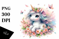 Cute Baby Unicorn with Spring Petals | Clipart Product Image 3