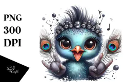 aCute Energetic Rocker Peacock with Big Eyes, PNG Product Image 1