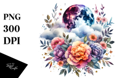 Vibrant Boho Moon with Flowers | Sublimation | Clipart Product Image 1