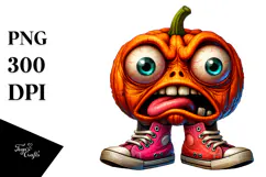 Funny Pumpkin Head with Mismatched Shoes, Vibrant PNG Product Image 1