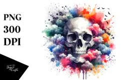 Colorful Skull with Butterfly Silhouettes, Transparent PNG Product Image 1