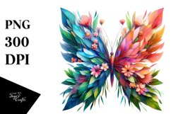 Abstract Vibrant Plant Leaves and 3D Flowers Butterfly Frame Product Image 1