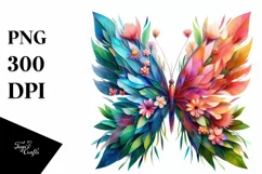 Abstract Vibrant Plant Leaves and 3D Flowers Butterfly Frame Product Image 1