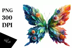Abstract Vibrant Plant Leaves and 3D Flowers Butterfly Frame Product Image 1