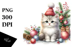 Cute Christmas Cat Sit PNG Product Image 1