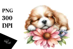 Sleeping Baby Puppy Watercolor PNG Product Image 1