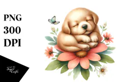 Sleeping Baby Puppy Watercolor PNG Product Image 1