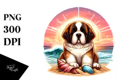 Watercolor Saint Bernard on Beach, 20 oz Tumbler Product Image 1