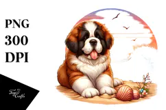 Watercolor Saint Bernard on Beach, 20 oz Tumbler Product Image 1