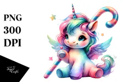 Baby Unicorn on Pole, Watercolor PNG Product Image 1