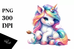 Baby Unicorn on Pole, Watercolor PNG Product Image 1