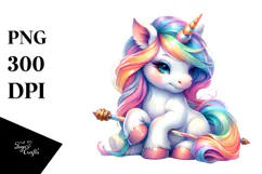Baby Unicorn on Pole, Watercolor PNG Product Image 1