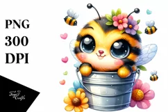 Vibrant Baby Bee in Bucket | Sublimation Clipart Product Image 1