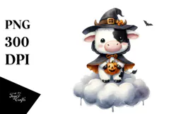 Washed Watercolor Cow on Halloween Moon PNG Product Image 1