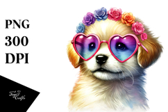 Colorful Puppy with Heart Sunglasses PNG Product Image 1