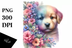 Half Flowers Puppy | Vibrant Artistic Watercolor Product Image 1