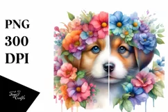 Half Flowers Puppy | Vibrant Artistic Watercolor Product Image 3