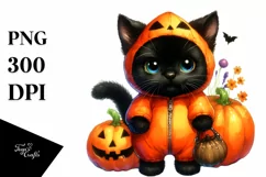 Cute Black Cat | Halloween Pumpkin | Clipart Product Image 1