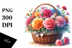 Vibrant Colorful Basket with Carnation | Clipart Product Image 1