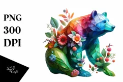 Abstract Vibrant Plant Leaves and 3D Flowers Bear Frame PNG Product Image 1