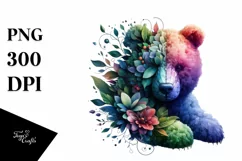 Abstract Vibrant Plant Leaves and 3D Flowers Bear Frame PNG Product Image 3