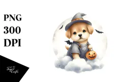 Simple Cute Baby Puppy on Halloween Cloud PNG Product Image 1