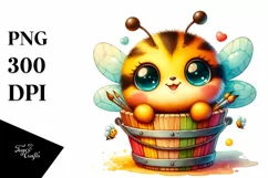 Vibrant Baby Bee in Bucket | Sublimation Clipart Product Image 1