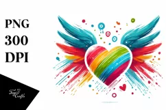Colorful Heart Wings PNG Product Image 1