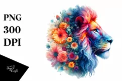 Half Flowers Lion | Vibrant Abstract Watercolor Product Image 3