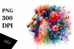 Half Flowers Lion | Vibrant Abstract Watercolor Product Image 1