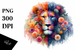 Half Flowers Lion | Vibrant Abstract Watercolor Product Image 3