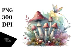 Detailed Pastel Mushroom with Magical Theme Watercolor PNG Product Image 3