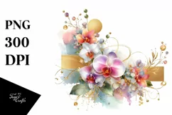 Colorful Watercolor Orchid Frame | Sublimation Clipart Product Image 3