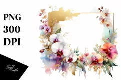 Colorful Watercolor Orchid Frame | Sublimation Clipart Product Image 3