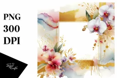 Colorful Watercolor Orchid Frame | Sublimation Clipart Product Image 1