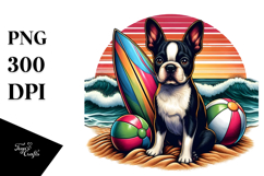 Boston Terrier on Beach | Cute Ball Sunset Product Image 1